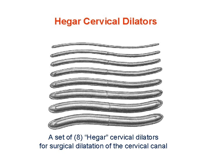 Hegar Cervical Dilators A set of (8) “Hegar” cervical dilators for surgical dilatation of