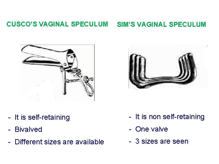 CUSCO’S VAGINAL SPECULUM SIM’S VAGINAL SPECULUM - It is self-retaining - It is non