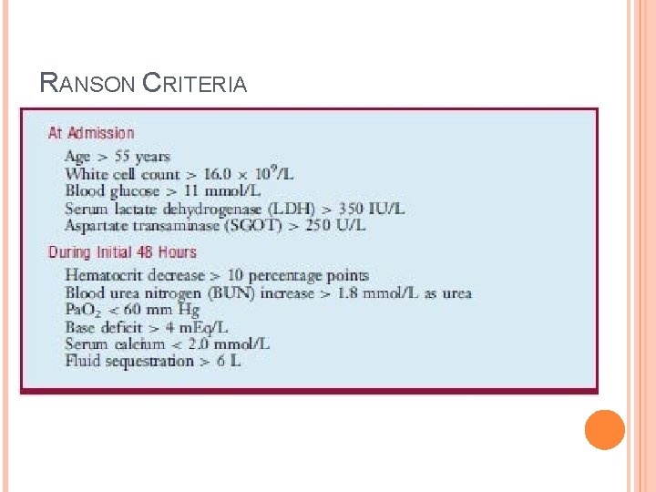 RANSON CRITERIA RANSON CRITERIA