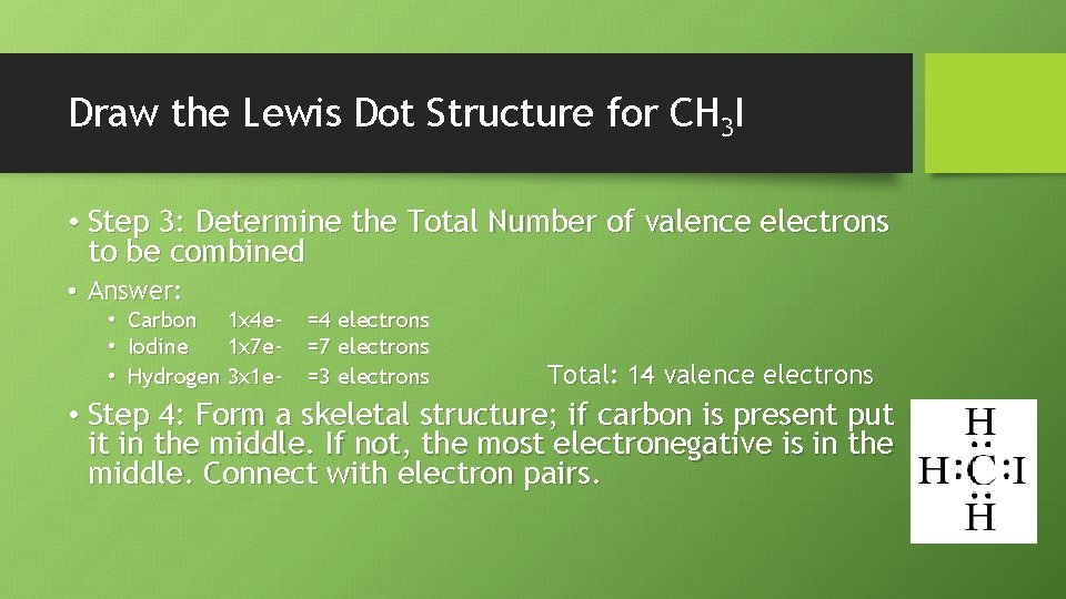 Draw the Lewis Dot Structure for CH 3 I • Step 3: Determine the