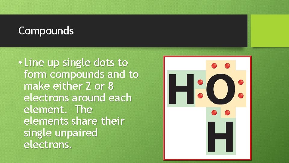 Compounds • Line up single dots to form compounds and to make either 2