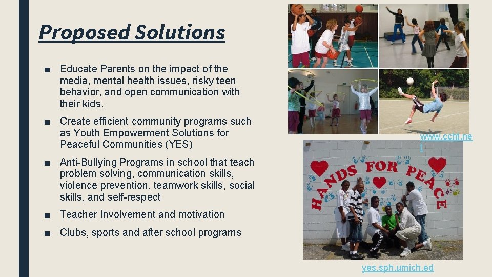 Proposed Solutions ■ Educate Parents on the impact of the media, mental health issues, Proposed Solutions ■ Educate Parents on the impact of the media, mental health issues,
