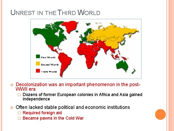 UNREST IN THE THIRD WORLD Decolonization was an important phenomenon in the post. WWII