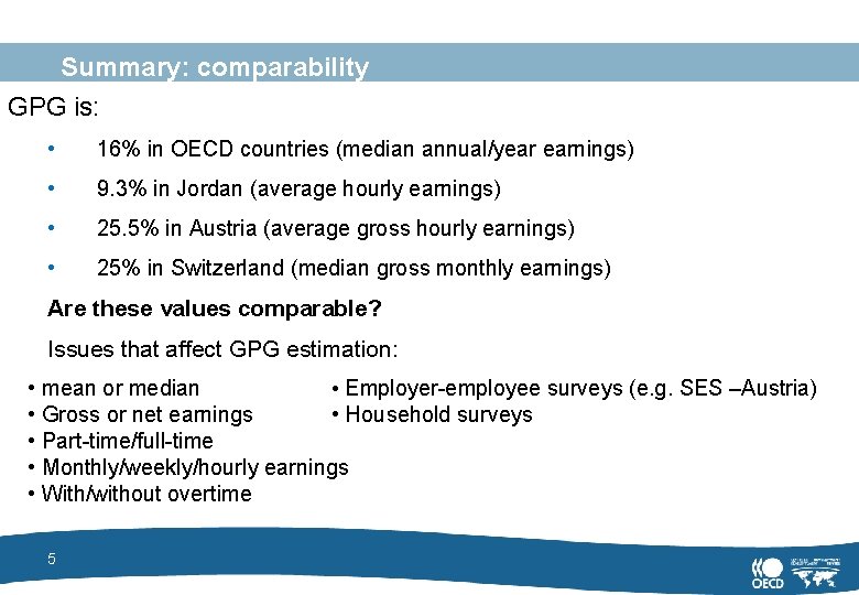 Summary: comparability GPG is: • 16% in OECD countries (median annual/year earnings) • 9.