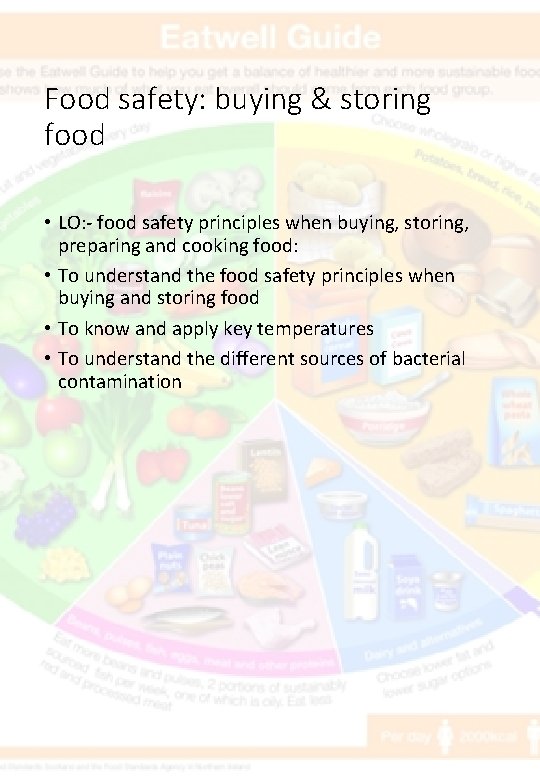 Food safety: buying & storing food • LO: - food safety principles when buying,