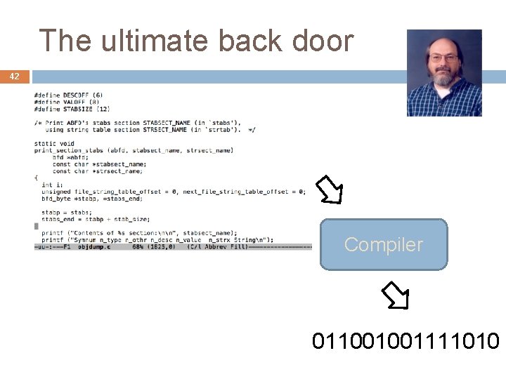 The ultimate back door 42 Compiler 011001001111010 