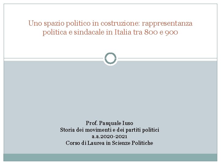 Uno spazio politico in costruzione: rappresentanza politica e sindacale in Italia tra 800 e