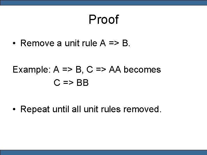 Proof • Remove a unit rule A => B. Example: A => B, C