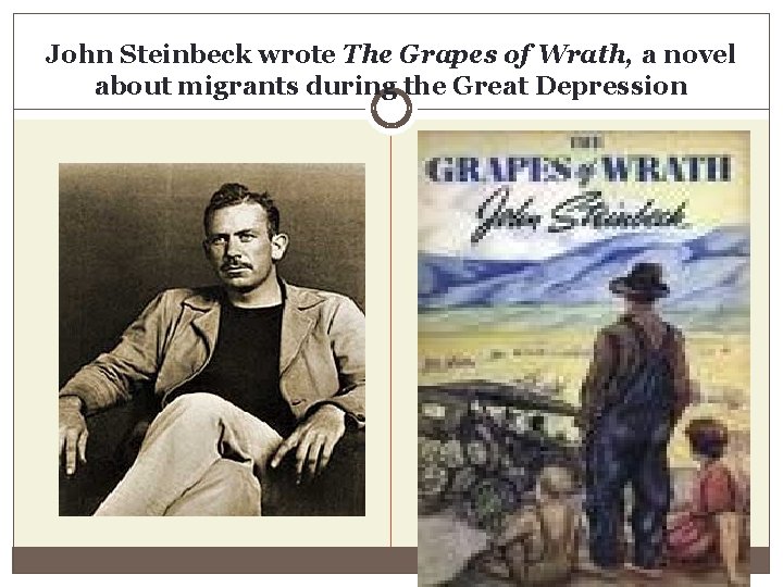 John Steinbeck wrote The Grapes of Wrath, a novel about migrants during the Great