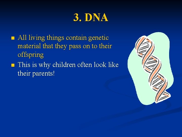 3. DNA n n All living things contain genetic material that they pass on