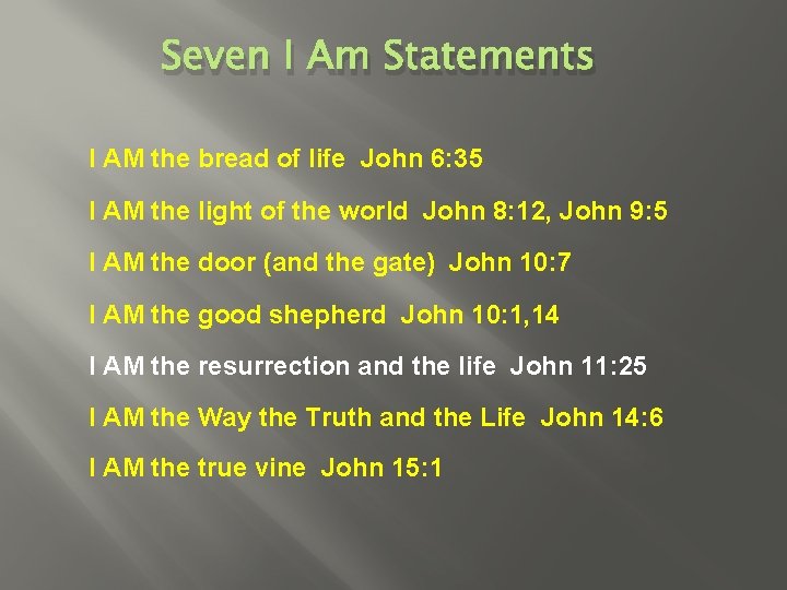 Seven I Am Statements I AM the bread of life John 6: 35 I