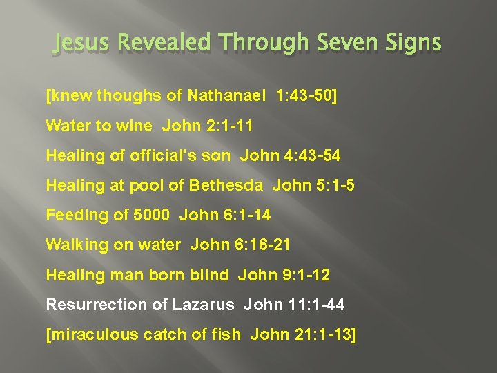 Jesus Revealed Through Seven Signs [knew thoughs of Nathanael 1: 43 -50] Water to