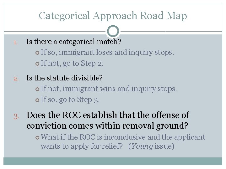 Categorical Approach Road Map 1. Is there a categorical match? If so, immigrant loses