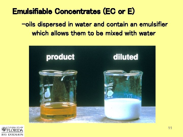 Emulsifiable Concentrates (EC or E) -oils dispersed in water and contain an emulsifier which