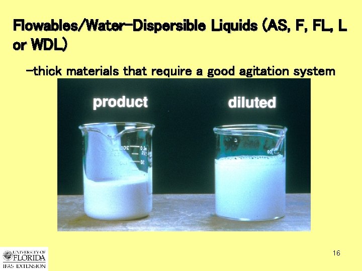 Flowables/Water-Dispersible Liquids (AS, F, FL, L or WDL) -thick materials that require a good