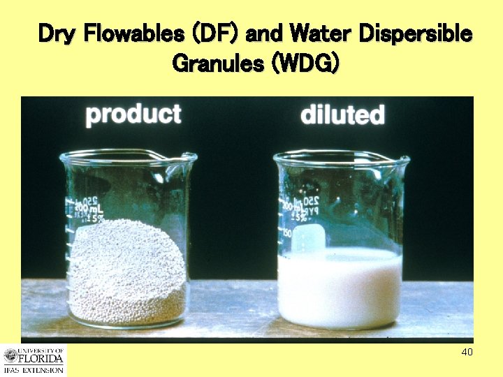 Dry Flowables (DF) and Water Dispersible Granules (WDG) 40 