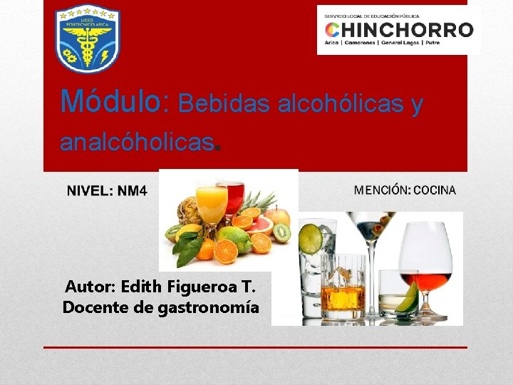 Módulo: Bebidas alcohólicas y analcóholicas. Autor: Edith Figueroa T. Docente de gastronomía 