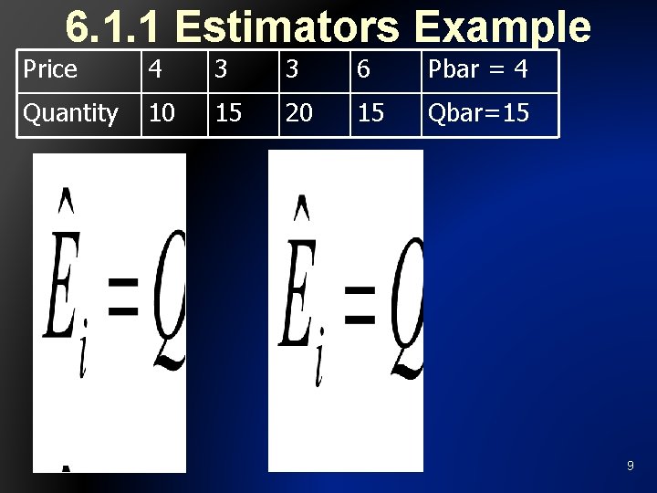 6. 1. 1 Estimators Example Price 4 3 3 6 Pbar = 4 Quantity