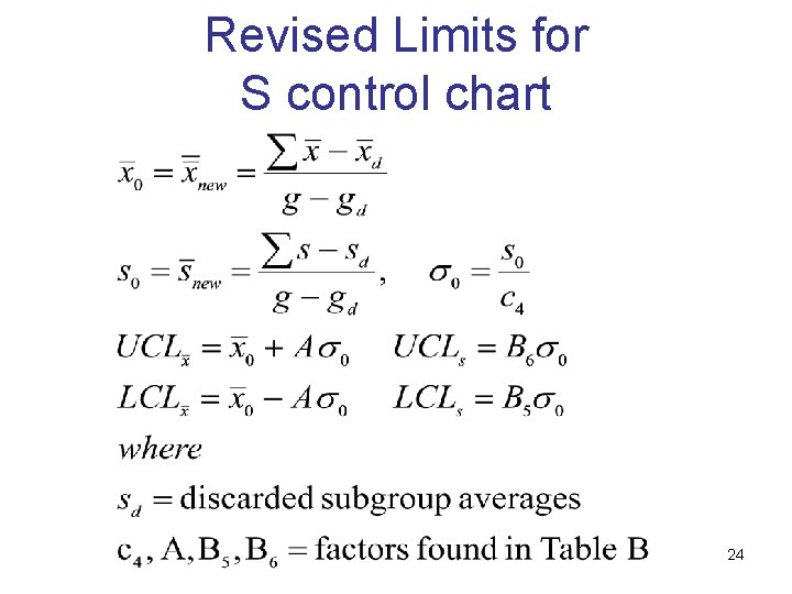 Revised Limits for S control chart 24 