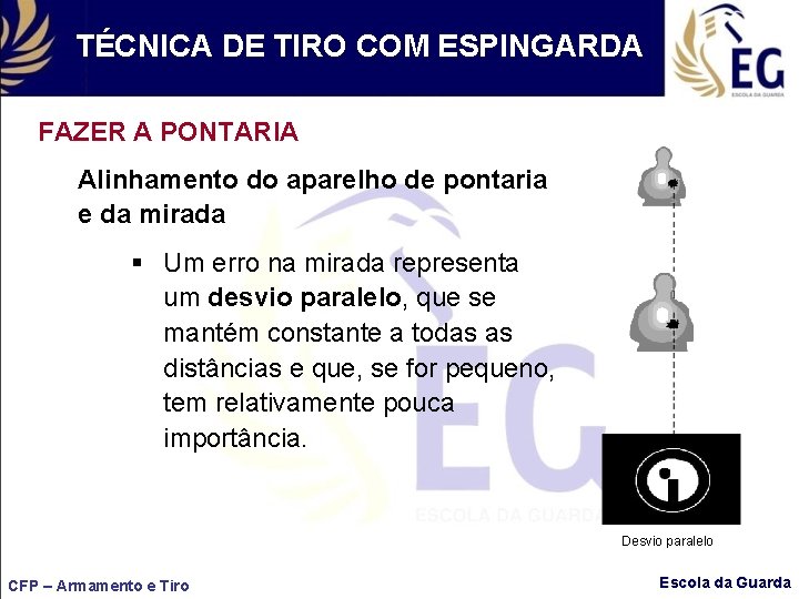 TÉCNICA DE TIRO COM ESPINGARDA FAZER A PONTARIA Alinhamento do aparelho de pontaria e