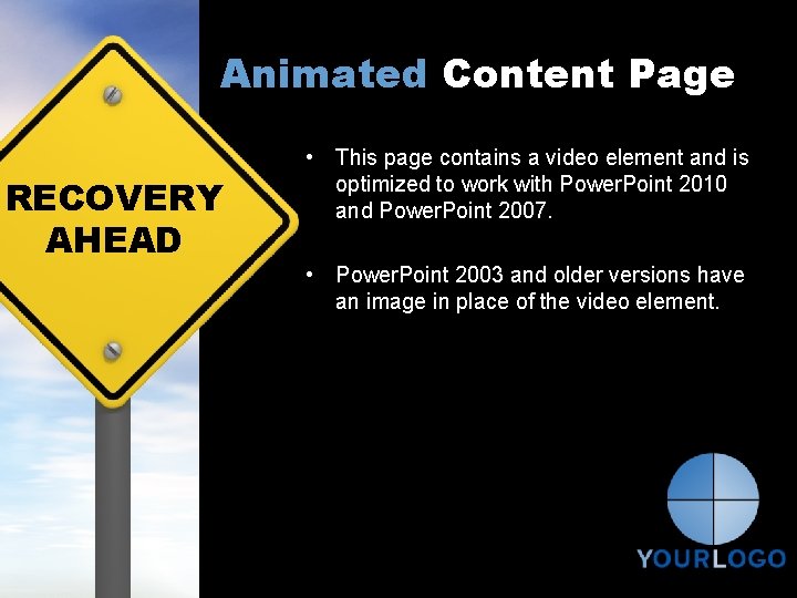 Animated Content Page RECOVERY AHEAD • This page contains a video element and is