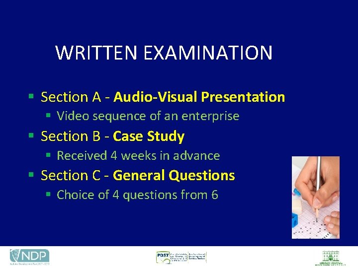 WRITTEN EXAMINATION § Section A - Audio-Visual Presentation § Video sequence of an enterprise