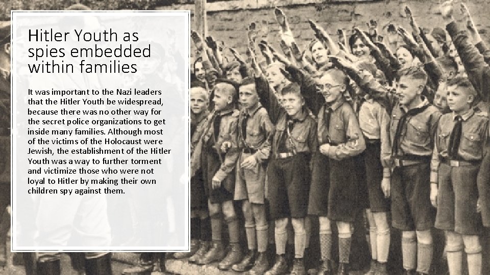 Hitler Youth as spies embedded within families It was important to the Nazi leaders