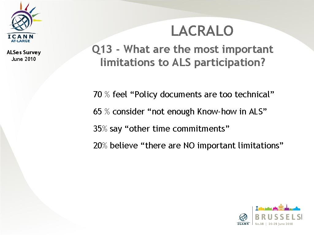 LACRALO ALSes Survey June 2010 Q 13 - What are the most important limitations