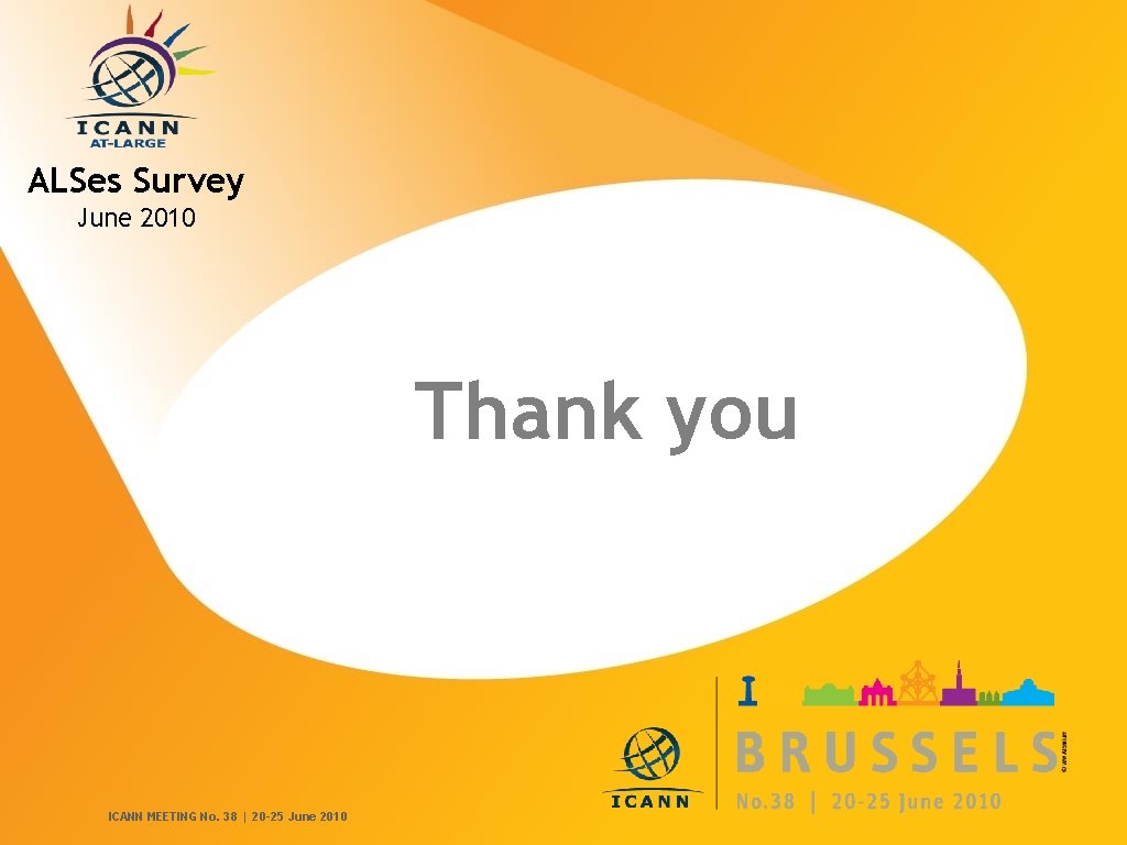 ALSes Survey June 2010 Thank you ICANN MEETING No. 38 | 20 -25 June