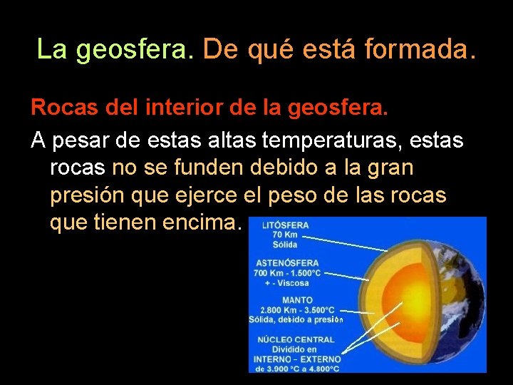 La geosfera. De qué está formada. Rocas del interior de la geosfera. A pesar