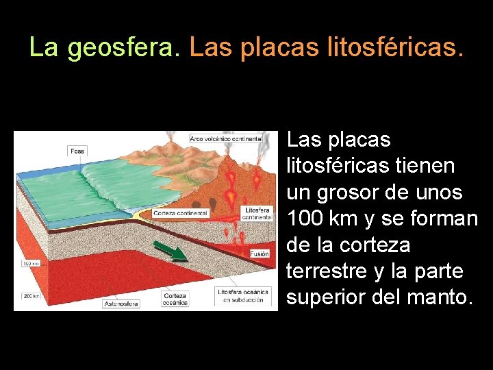 La geosfera. Las placas litosféricas tienen un grosor de unos 100 km y se