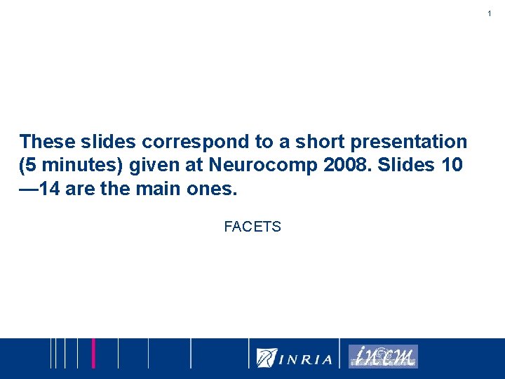 1 These slides correspond to a short presentation (5 minutes) given at Neurocomp 2008.