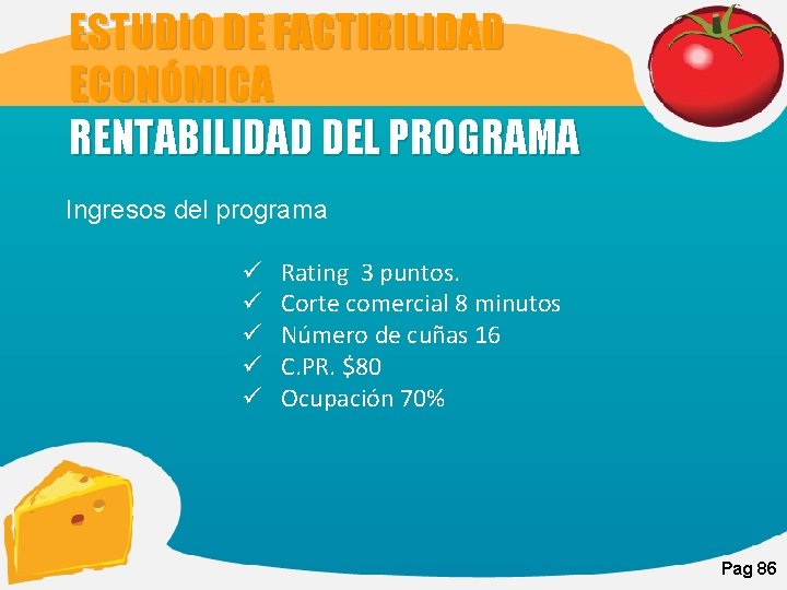 ESTUDIO DE FACTIBILIDAD ECONÓMICA RENTABILIDAD DEL PROGRAMA Ingresos del programa ü ü ü Rating