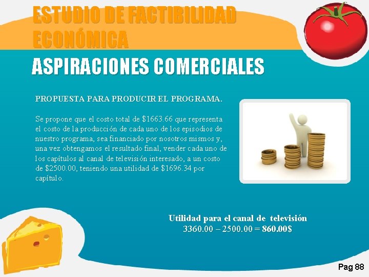 ESTUDIO DE FACTIBILIDAD ECONÓMICA ASPIRACIONES COMERCIALES PROPUESTA PARA PRODUCIR EL PROGRAMA. Se propone que