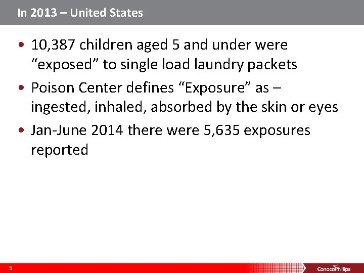 In 2013 – United States • 10, 387 children aged 5 and under were