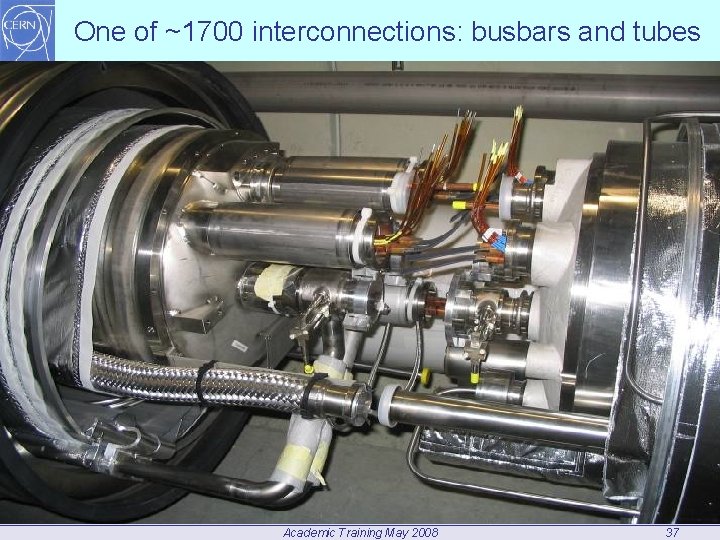 One of ~1700 interconnections: busbars and tubes Academic Training May 2008 37 