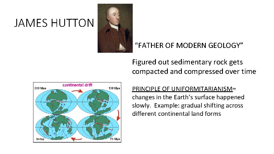 JAMES HUTTON “FATHER OF MODERN GEOLOGY” Figured out sedimentary rock gets compacted and compressed