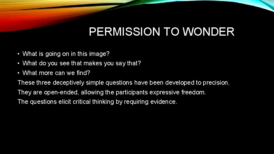 PERMISSION TO WONDER • What is going on in this image? • What do