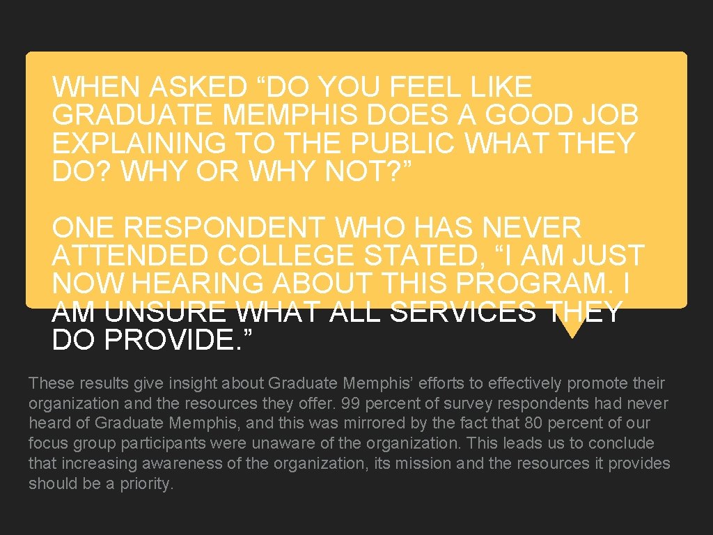 WHEN ASKED “DO YOU FEEL LIKE GRADUATE MEMPHIS DOES A GOOD JOB EXPLAINING TO