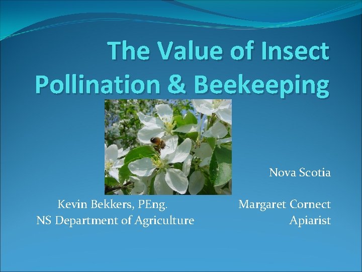 The Value of Insect Pollination & Beekeeping Nova Scotia Kevin Bekkers, PEng. NS Department