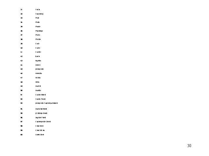 31 Fe. Cl 3 32 Fe 2(SO 4)3 33 Pb. O 34 Pb. O