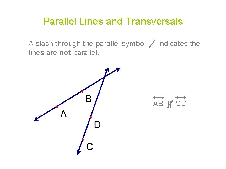 Parallel Lines and Transversals A slash through the parallel symbol || indicates the lines