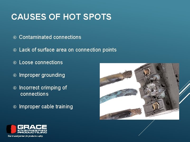 CAUSES OF HOT SPOTS Contaminated connections Lack of surface area on connection points Loose