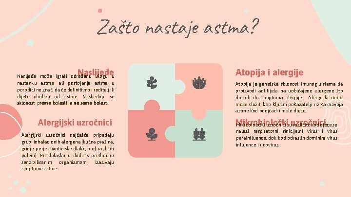 Zašto nastaje astma? Naslijeđe Nasljeđe može igrati određenu ulogu u nastanku astme, ali postojanje