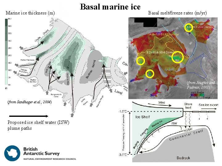 Marine ice thickness (m) Basal marine ice Basal melt/freeze rates (m/yr) (from Joughin and Marine ice thickness (m) Basal marine ice Basal melt/freeze rates (m/yr) (from Joughin and