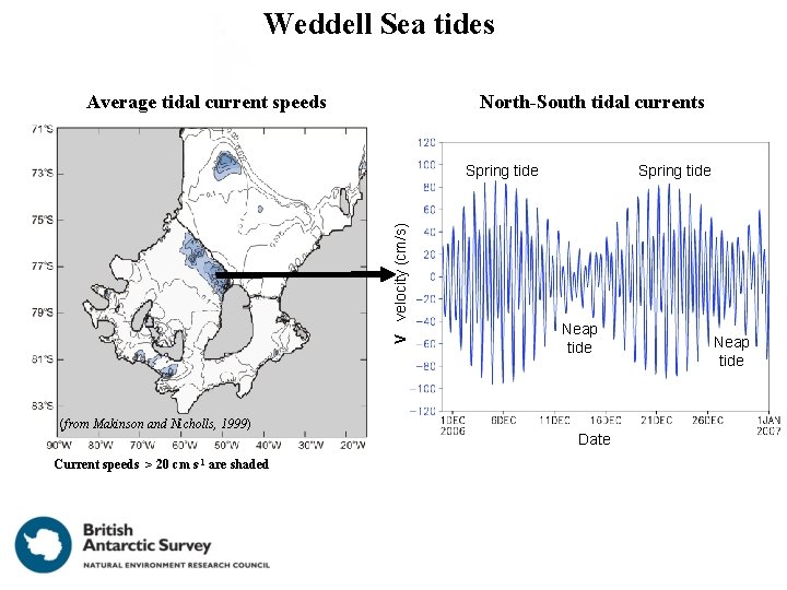 Weddell Sea tides Average tidal current speeds North-South tidal currents V velocity (cm/s) Spring Weddell Sea tides Average tidal current speeds North-South tidal currents V velocity (cm/s) Spring