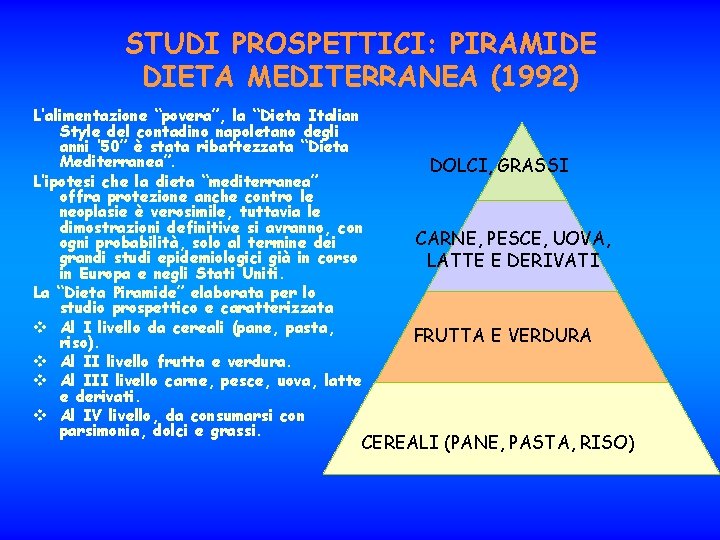 STUDI PROSPETTICI: PIRAMIDE DIETA MEDITERRANEA (1992) L’alimentazione “povera”, la “Dieta Italian Style del contadino