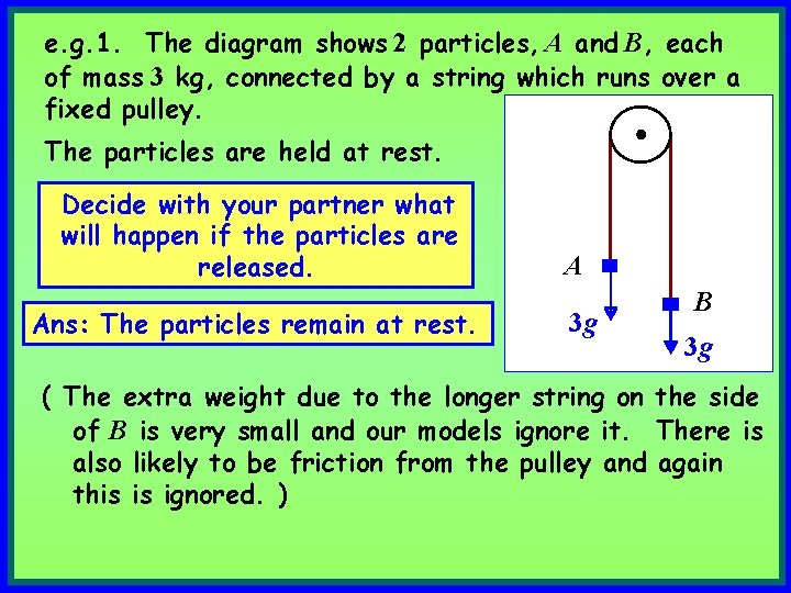 e. g. 1. The diagram shows 2 particles, A and B, each of mass