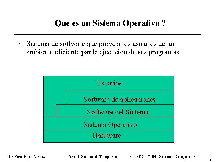 Que es un Sistema Operativo ? • Sistema de software que prove a los