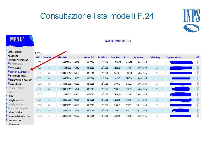 Consultazione lista modelli F. 24 